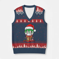 Cute Baseball Xmas Icecream Dripping V-Neck Knit Sweater Vest Holiday Ice Cream Cone with Santa Hat - Wonder Print Shop