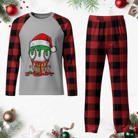 Cute Baseball Christmas Icecream Dripping Plaid Pajama Set Holiday Ice Cream Cone with Santa Hat - Wonder Print Shop