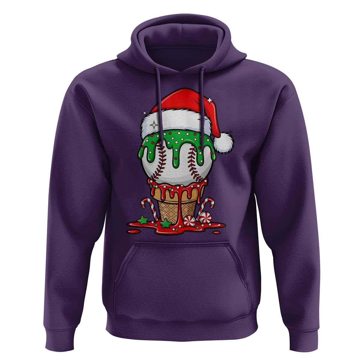 Cute Baseball Christmas Icecream Dripping Hoodie Holiday Ice Cream Cone with Santa Hat - Wonder Print Shop