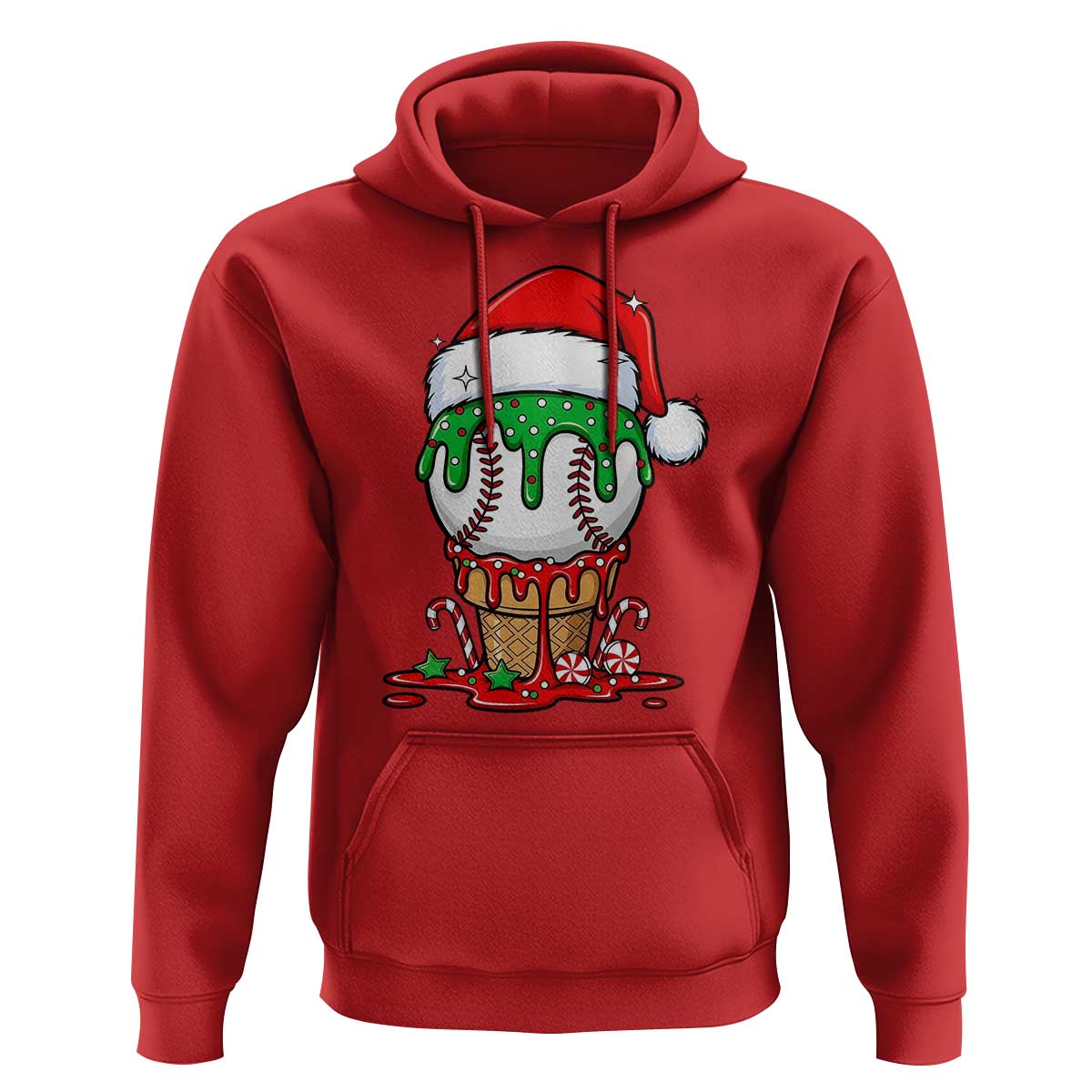 Cute Baseball Christmas Icecream Dripping Hoodie Holiday Ice Cream Cone with Santa Hat - Wonder Print Shop