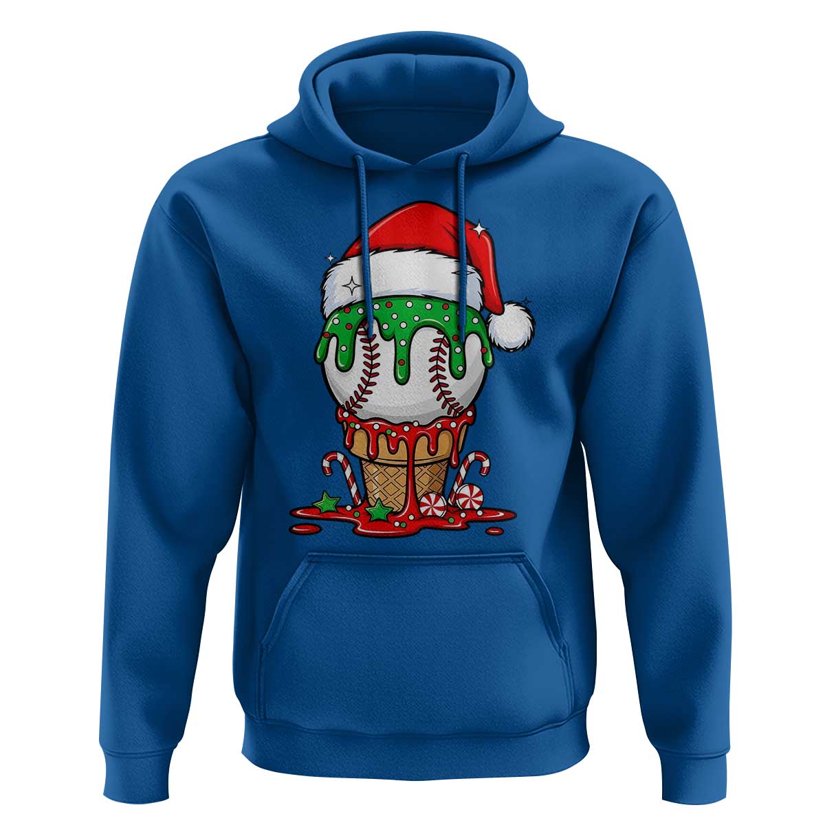 Cute Baseball Christmas Icecream Dripping Hoodie Holiday Ice Cream Cone with Santa Hat - Wonder Print Shop
