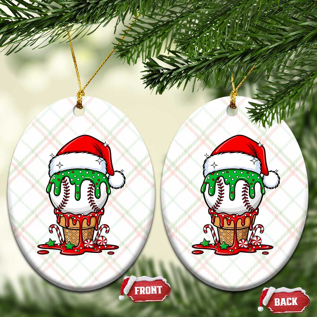 Cute Baseball Christmas Icecream Dripping Ceramic Ornament Holiday Ice Cream Cone with Santa Hat - Wonder Print Shop
