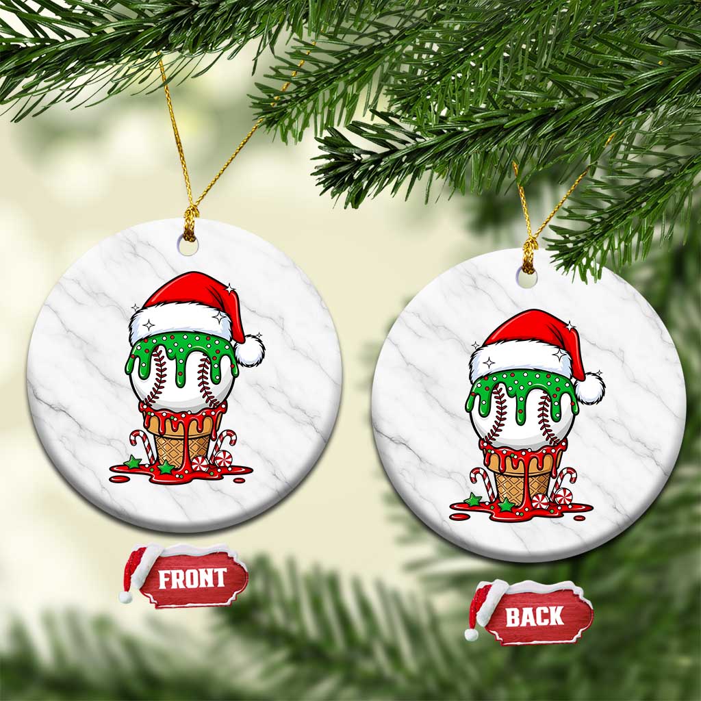 Cute Baseball Christmas Icecream Dripping Ceramic Ornament Holiday Ice Cream Cone with Santa Hat - Wonder Print Shop