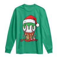 Cute Baseball Christmas Icecream Dripping Long Sleeve Shirt Holiday Ice Cream Cone with Santa Hat - Wonder Print Shop