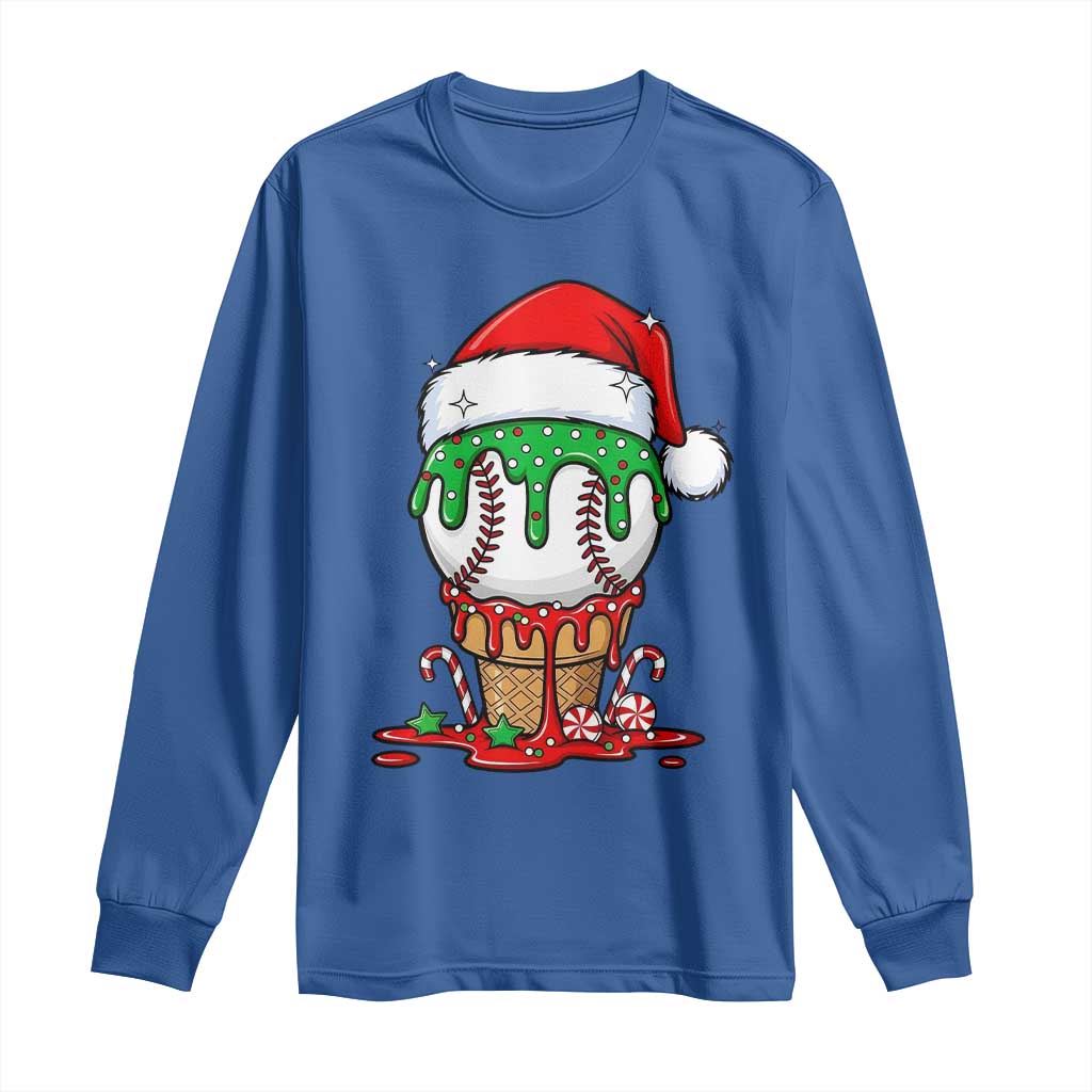 Cute Baseball Christmas Icecream Dripping Long Sleeve Shirt Holiday Ice Cream Cone with Santa Hat - Wonder Print Shop