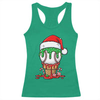 Cute Baseball Christmas Icecream Dripping Racerback Tank Top Holiday Ice Cream Cone with Santa Hat - Wonder Print Shop