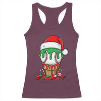 Cute Baseball Christmas Icecream Dripping Racerback Tank Top Holiday Ice Cream Cone with Santa Hat - Wonder Print Shop