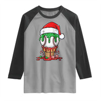 Cute Baseball Christmas Icecream Dripping Raglan Shirt Holiday Ice Cream Cone with Santa Hat - Wonder Print Shop