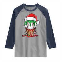 Cute Baseball Christmas Icecream Dripping Raglan Shirt Holiday Ice Cream Cone with Santa Hat - Wonder Print Shop