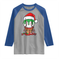 Cute Baseball Christmas Icecream Dripping Raglan Shirt Holiday Ice Cream Cone with Santa Hat - Wonder Print Shop