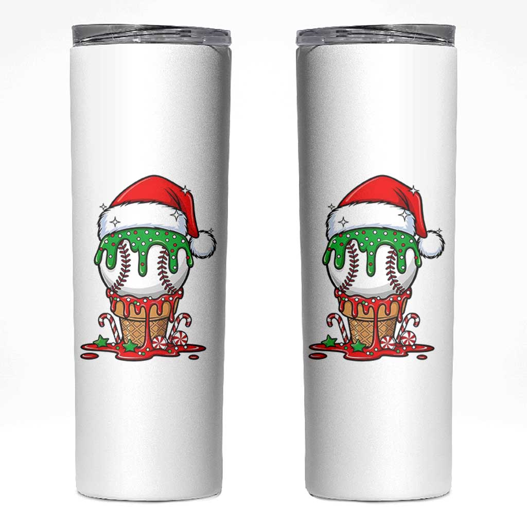 Cute Baseball Christmas Icecream Dripping Skinny Tumbler Holiday Ice Cream Cone with Santa Hat - Wonder Print Shop