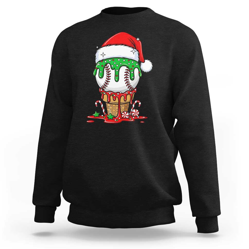 Cute Baseball Christmas Icecream Dripping Sweatshirt Holiday Ice Cream Cone with Santa Hat - Wonder Print Shop