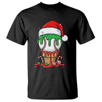 Cute Baseball Christmas Icecream Dripping T Shirt Holiday Ice Cream Cone with Santa Hat - Wonder Print Shop