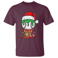 Cute Baseball Christmas Icecream Dripping T Shirt Holiday Ice Cream Cone with Santa Hat - Wonder Print Shop