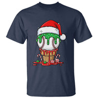 Cute Baseball Christmas Icecream Dripping T Shirt Holiday Ice Cream Cone with Santa Hat - Wonder Print Shop