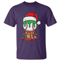 Cute Baseball Christmas Icecream Dripping T Shirt Holiday Ice Cream Cone with Santa Hat - Wonder Print Shop