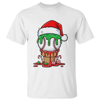 Cute Baseball Christmas Icecream Dripping T Shirt Holiday Ice Cream Cone with Santa Hat - Wonder Print Shop