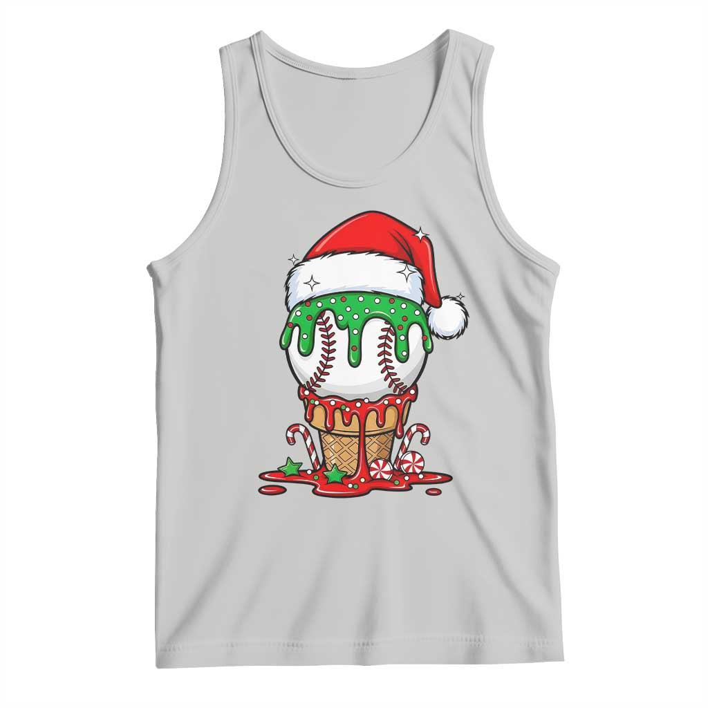 Cute Baseball Christmas Icecream Dripping Tank Top Holiday Ice Cream Cone with Santa Hat - Wonder Print Shop