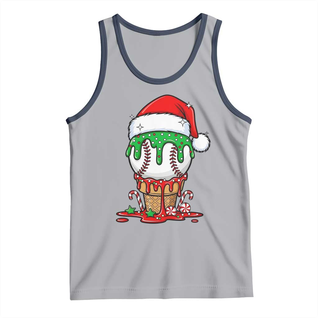 Cute Baseball Christmas Icecream Dripping Tank Top Holiday Ice Cream Cone with Santa Hat - Wonder Print Shop