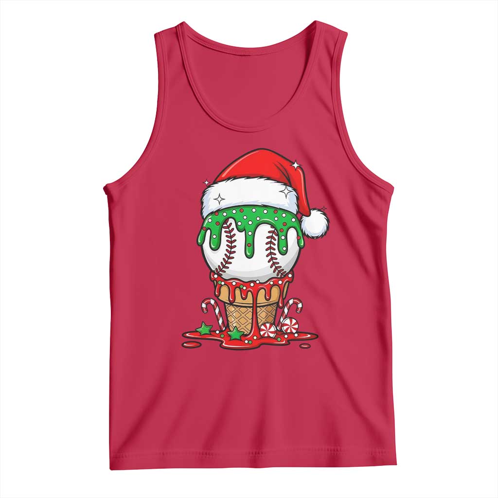 Cute Baseball Christmas Icecream Dripping Tank Top Holiday Ice Cream Cone with Santa Hat - Wonder Print Shop