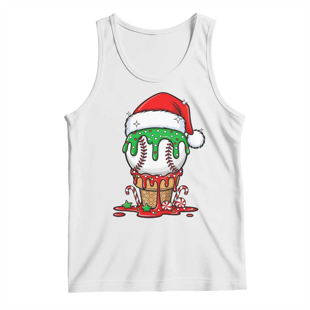 Cute Baseball Christmas Icecream Dripping Tank Top Holiday Ice Cream Cone with Santa Hat - Wonder Print Shop