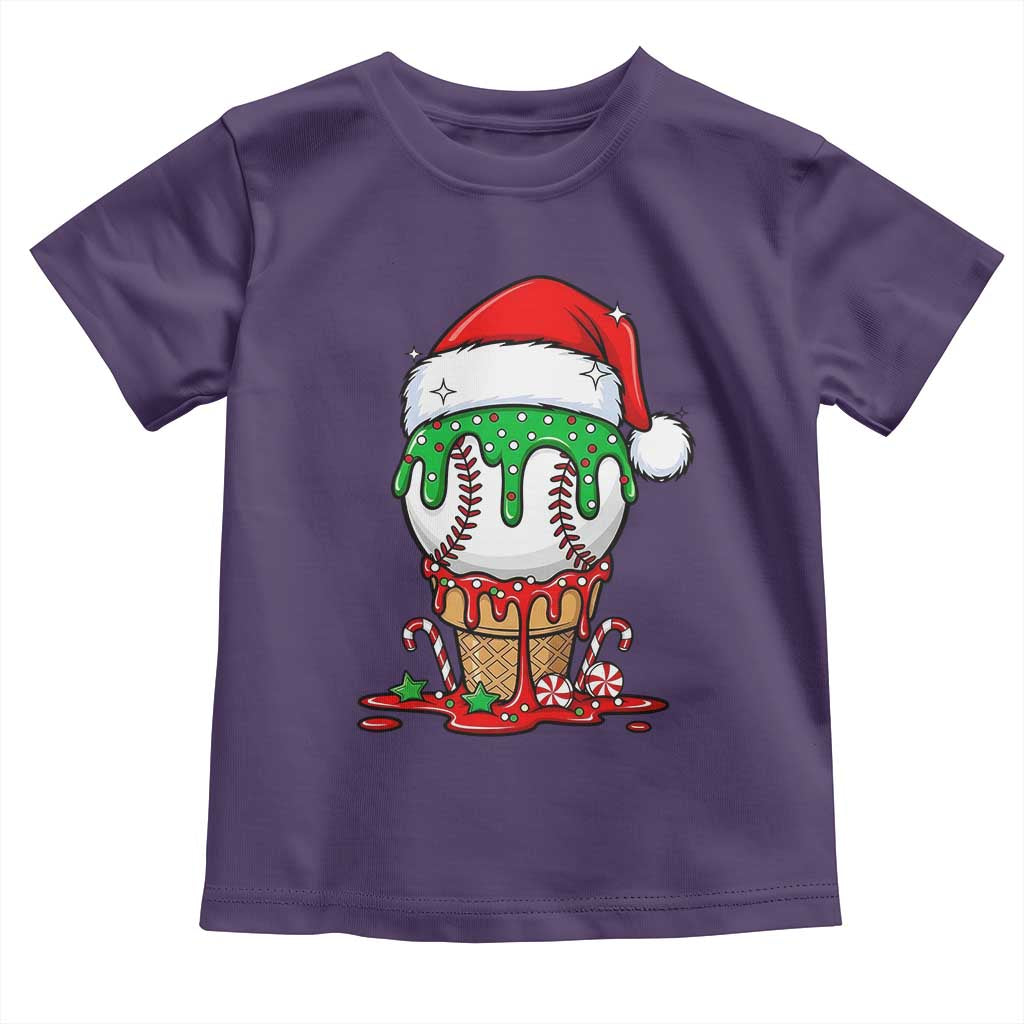 Cute Baseball Christmas Icecream Dripping Toddler T Shirt Holiday Ice Cream Cone with Santa Hat - Wonder Print Shop