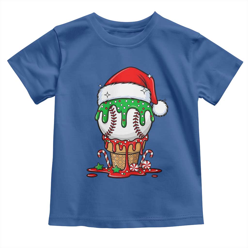 Cute Baseball Christmas Icecream Dripping Toddler T Shirt Holiday Ice Cream Cone with Santa Hat - Wonder Print Shop