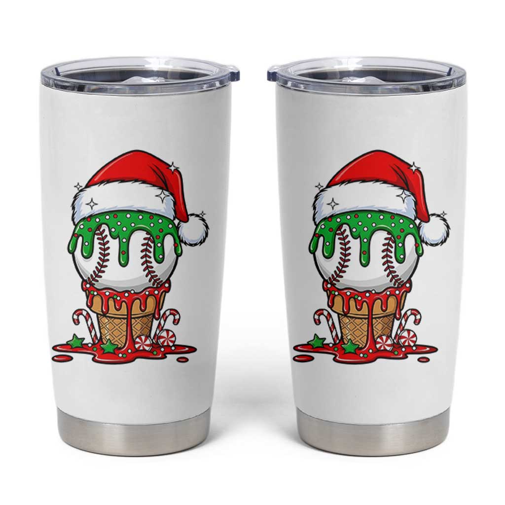 Cute Baseball Christmas Icecream Dripping Tumbler Cup Holiday Ice Cream Cone with Santa Hat - Wonder Print Shop