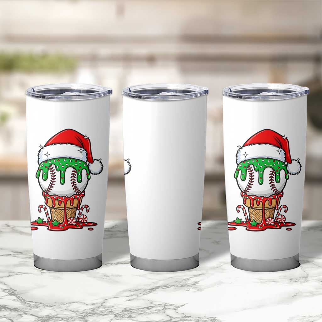 Cute Baseball Christmas Icecream Dripping Tumbler Cup Holiday Ice Cream Cone with Santa Hat - Wonder Print Shop