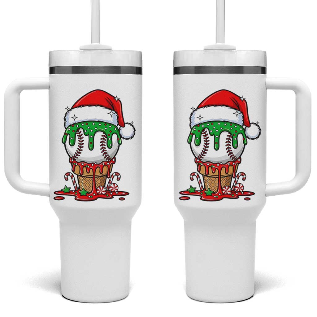 Cute Baseball Christmas Icecream Dripping Tumbler With Handle Holiday Ice Cream Cone with Santa Hat - Wonder Print Shop