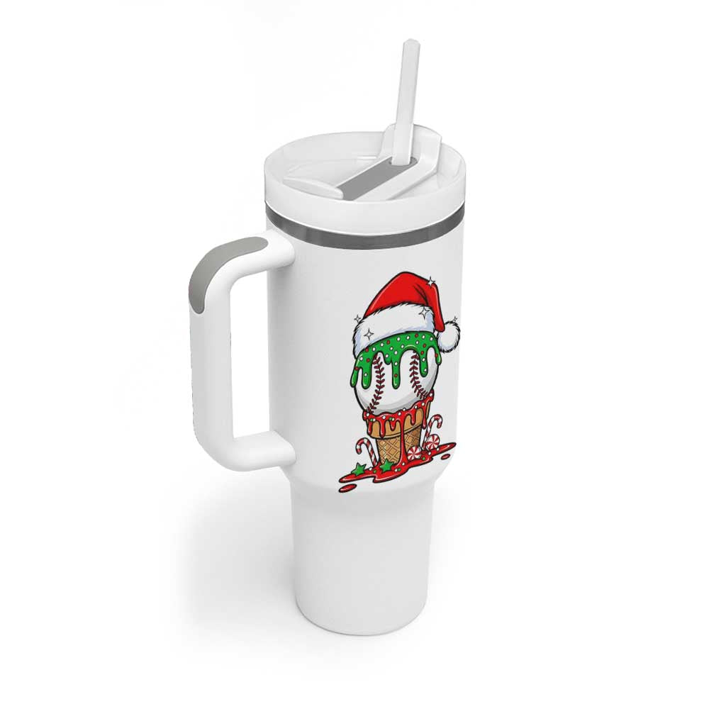 Cute Baseball Christmas Icecream Dripping Tumbler With Handle Holiday Ice Cream Cone with Santa Hat - Wonder Print Shop