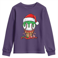 Cute Baseball Christmas Icecream Dripping Youth Sweatshirt Holiday Ice Cream Cone with Santa Hat - Wonder Print Shop