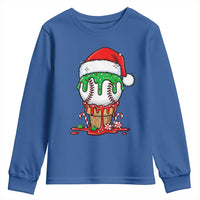 Cute Baseball Christmas Icecream Dripping Youth Sweatshirt Holiday Ice Cream Cone with Santa Hat - Wonder Print Shop