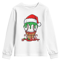 Cute Baseball Christmas Icecream Dripping Youth Sweatshirt Holiday Ice Cream Cone with Santa Hat - Wonder Print Shop