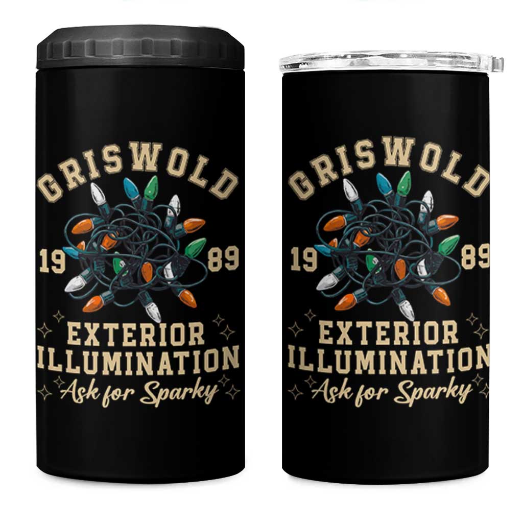 Griswold Christmas Lights 4 in 1 Can Cooler Tumbler Exterior Illumination Ask for Sparky Funny Holiday - Wonder Print Shop