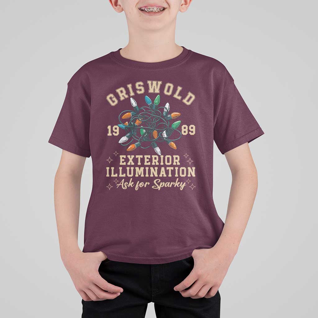 Griswold Christmas Lights T Shirt For Kid Exterior Illumination Ask for Sparky Funny Holiday - Wonder Print Shop