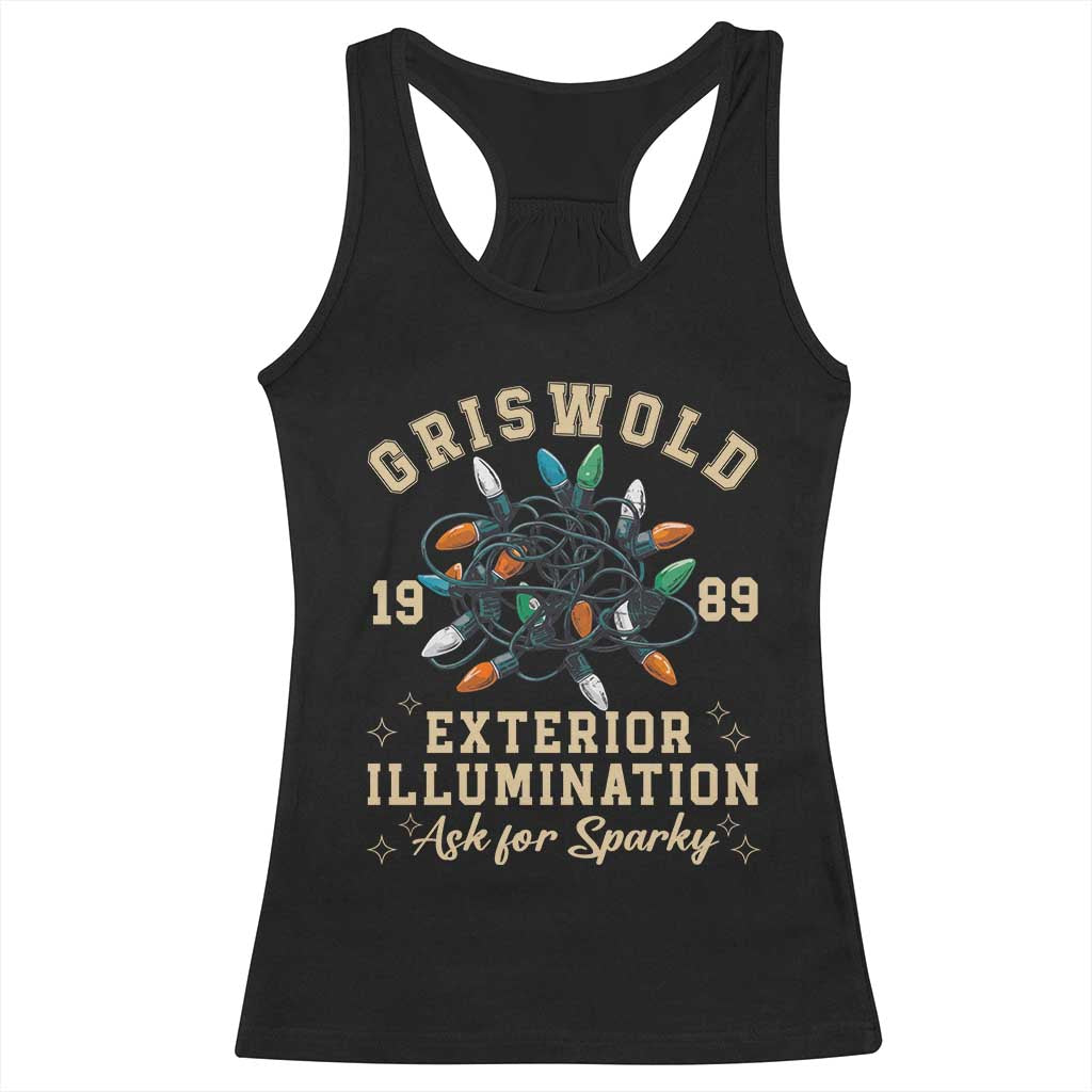 Griswold Christmas Lights Racerback Tank Top Exterior Illumination Ask for Sparky Funny Holiday - Wonder Print Shop