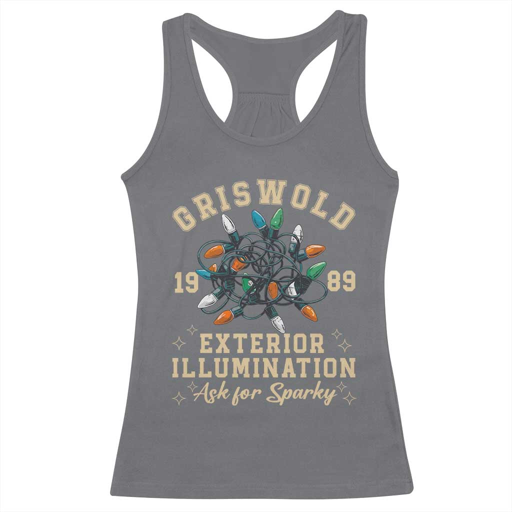 Griswold Christmas Lights Racerback Tank Top Exterior Illumination Ask for Sparky Funny Holiday - Wonder Print Shop