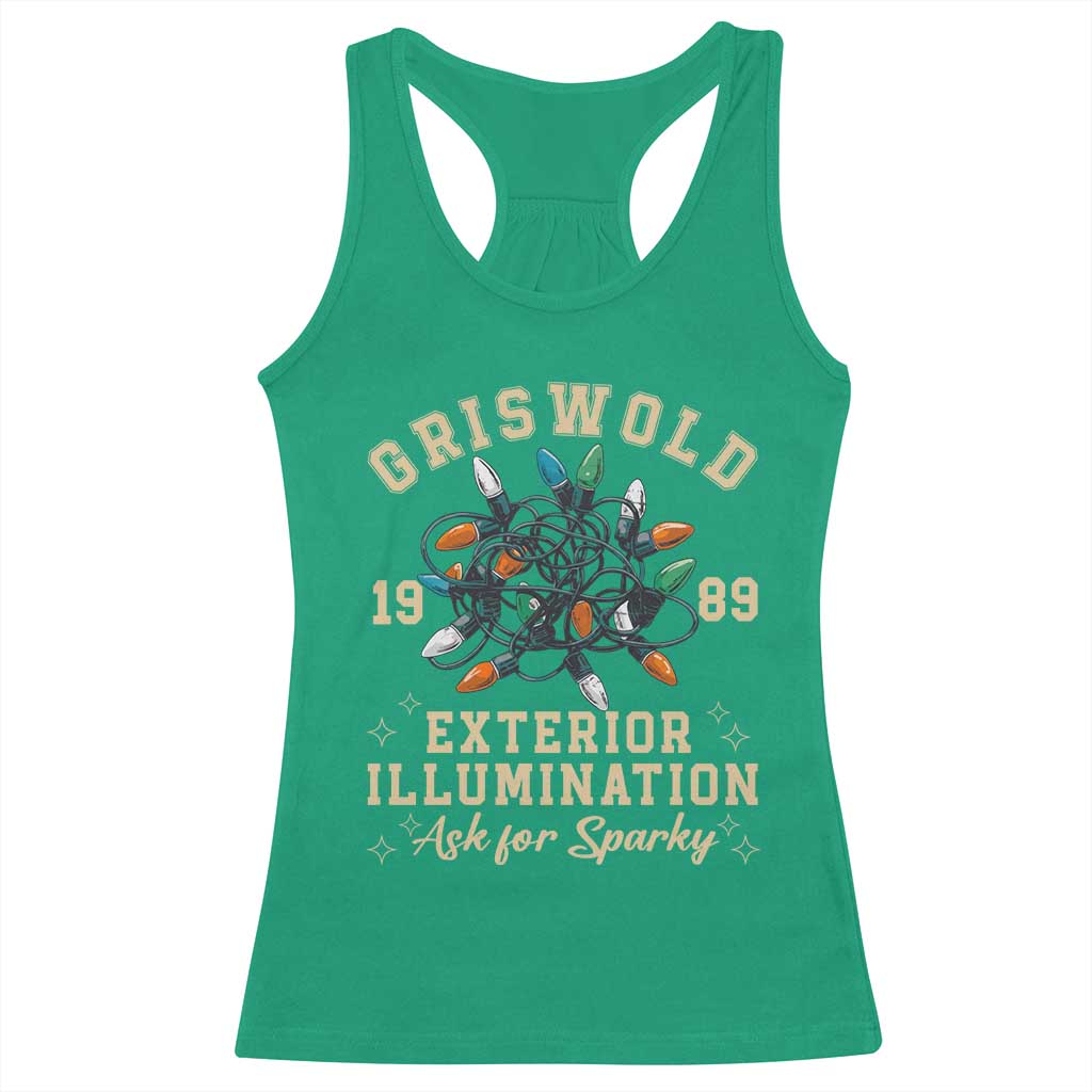 Griswold Christmas Lights Racerback Tank Top Exterior Illumination Ask for Sparky Funny Holiday - Wonder Print Shop