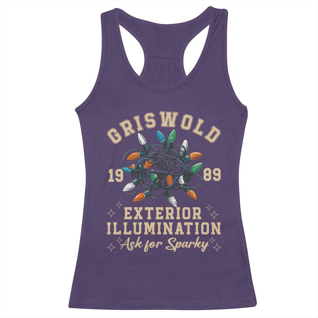 Griswold Christmas Lights Racerback Tank Top Exterior Illumination Ask for Sparky Funny Holiday - Wonder Print Shop