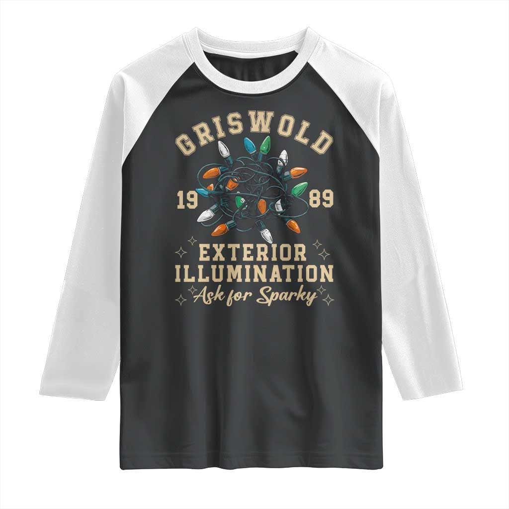 Griswold Christmas Lights Raglan Shirt Exterior Illumination Ask for Sparky Funny Holiday - Wonder Print Shop
