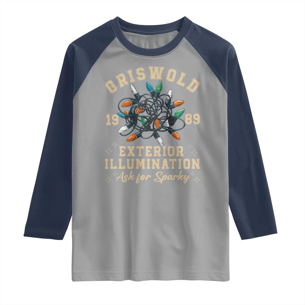 Griswold Christmas Lights Raglan Shirt Exterior Illumination Ask for Sparky Funny Holiday - Wonder Print Shop