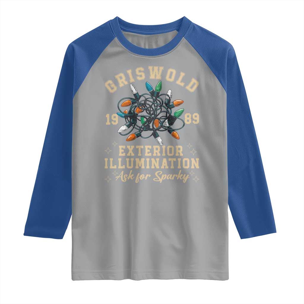Griswold Christmas Lights Raglan Shirt Exterior Illumination Ask for Sparky Funny Holiday - Wonder Print Shop