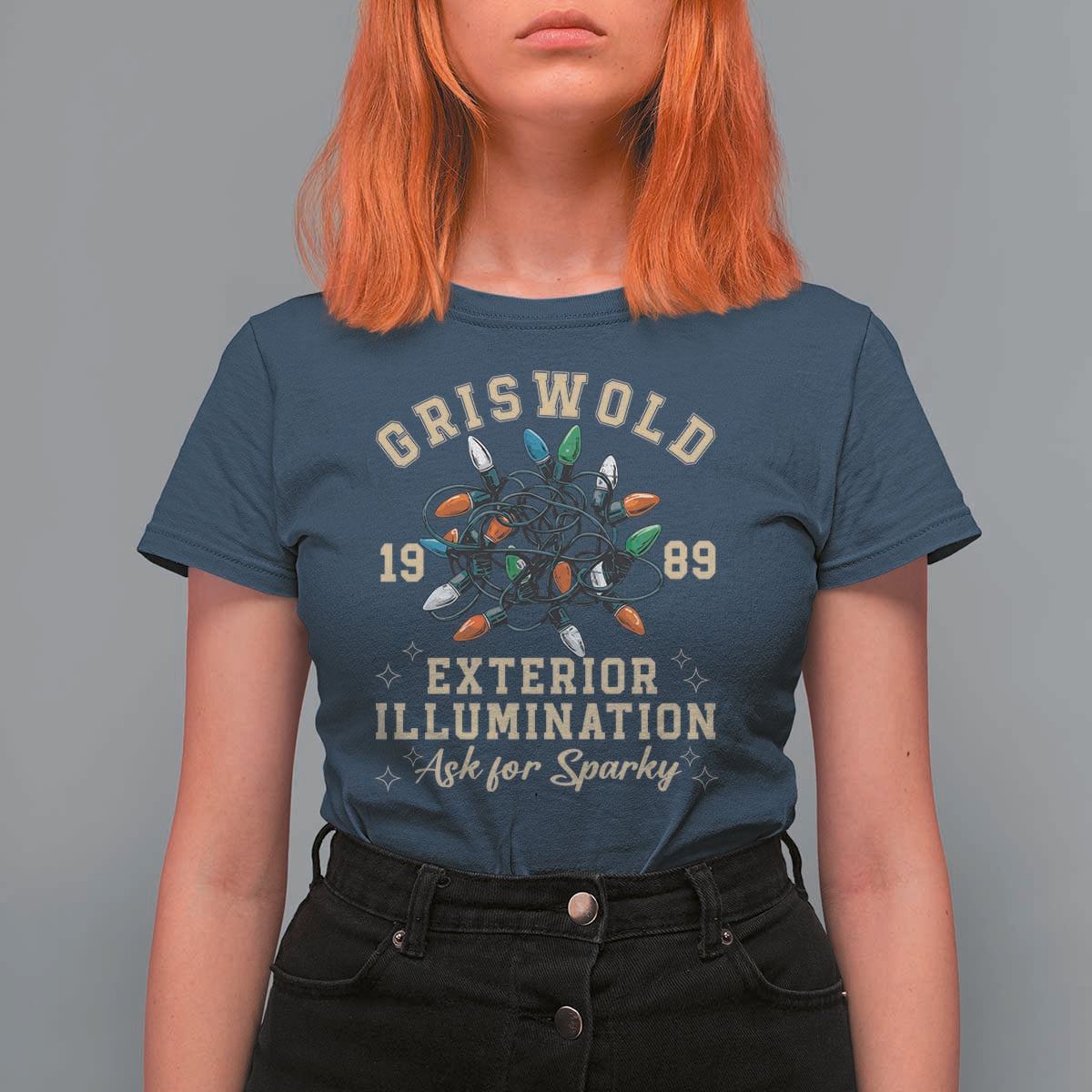 Griswold Christmas Lights T Shirt For Women Exterior Illumination Ask for Sparky Funny Holiday - Wonder Print Shop