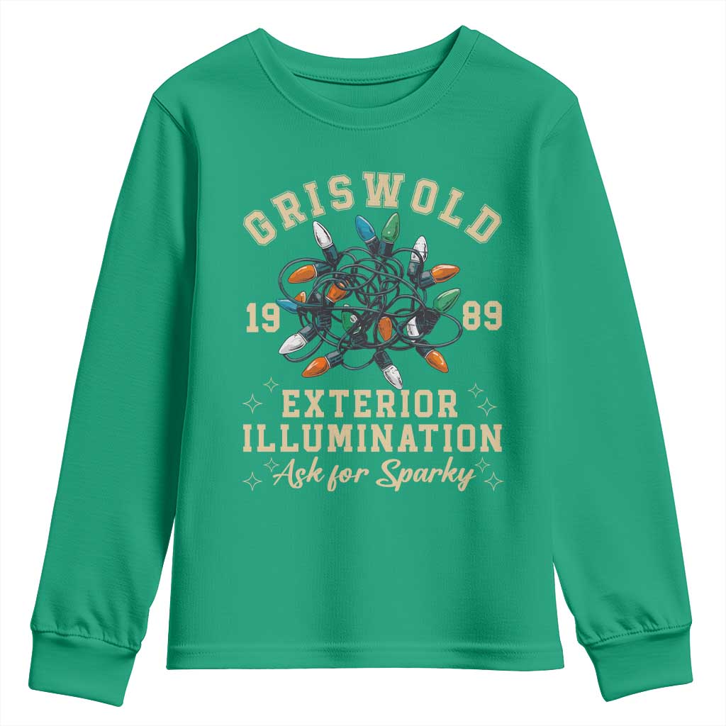Griswold Christmas Lights Youth Sweatshirt Exterior Illumination Ask for Sparky Funny Holiday - Wonder Print Shop