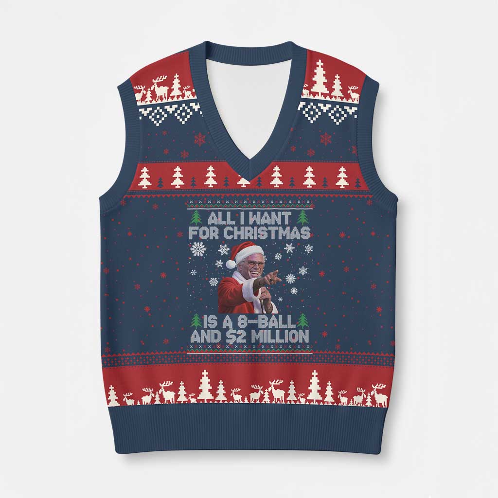 Funny Christmas Billy Meme V-Neck Knit Sweater Vest A 8 Ball and 2 Million Dollars Baby Uncle in Santa Suit - Wonder Print Shop