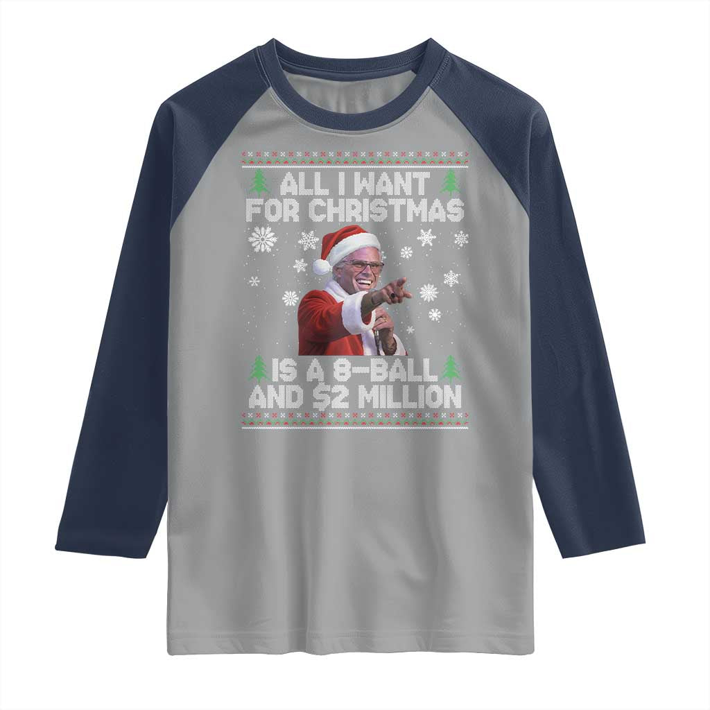 Funny Christmas Billy Meme Raglan Shirt A 8 Ball and 2 Million Dollars Baby Uncle in Santa Suit - Wonder Print Shop