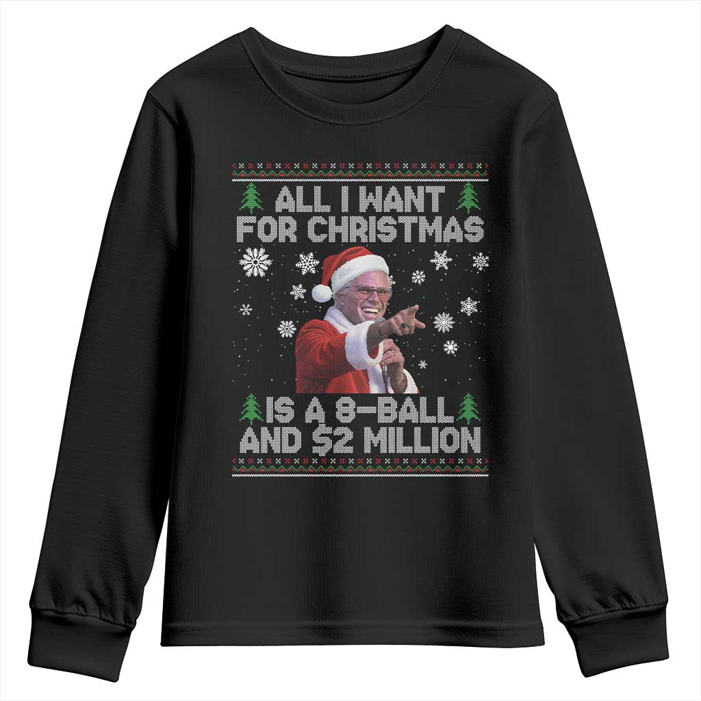 Funny Christmas Billy Meme Youth Sweatshirt A 8 Ball and 2 Million Dollars Baby Uncle in Santa Suit - Wonder Print Shop