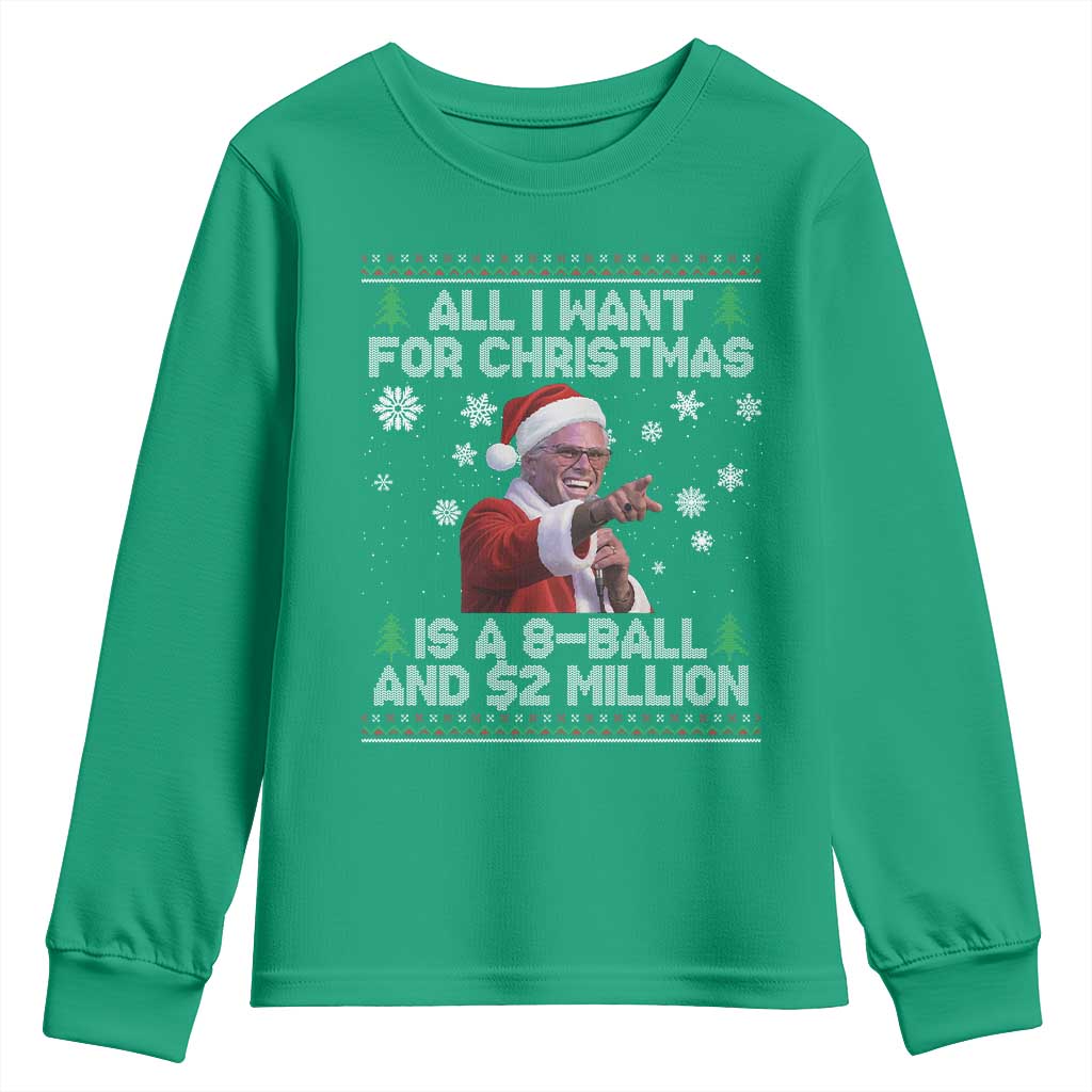 Funny Christmas Billy Meme Youth Sweatshirt A 8 Ball and 2 Million Dollars Baby Uncle in Santa Suit - Wonder Print Shop