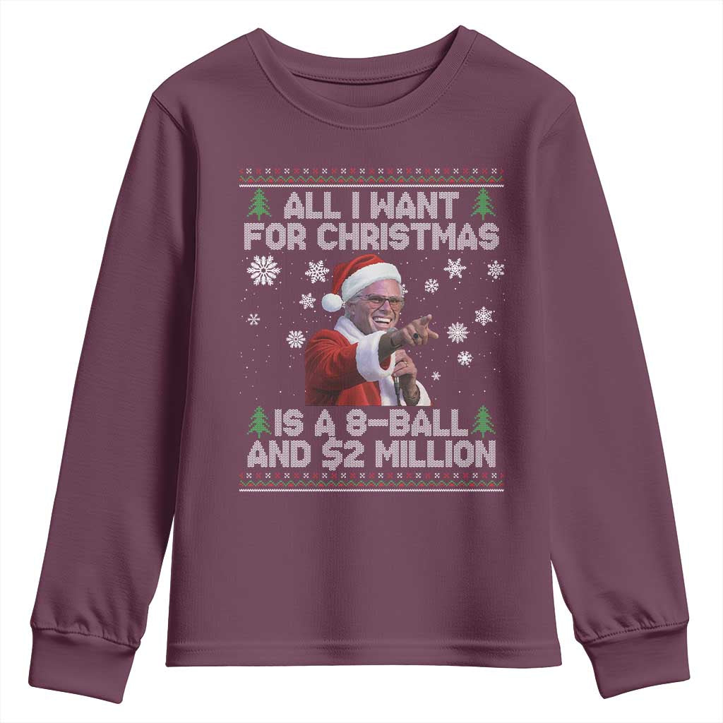 Funny Christmas Billy Meme Youth Sweatshirt A 8 Ball and 2 Million Dollars Baby Uncle in Santa Suit - Wonder Print Shop